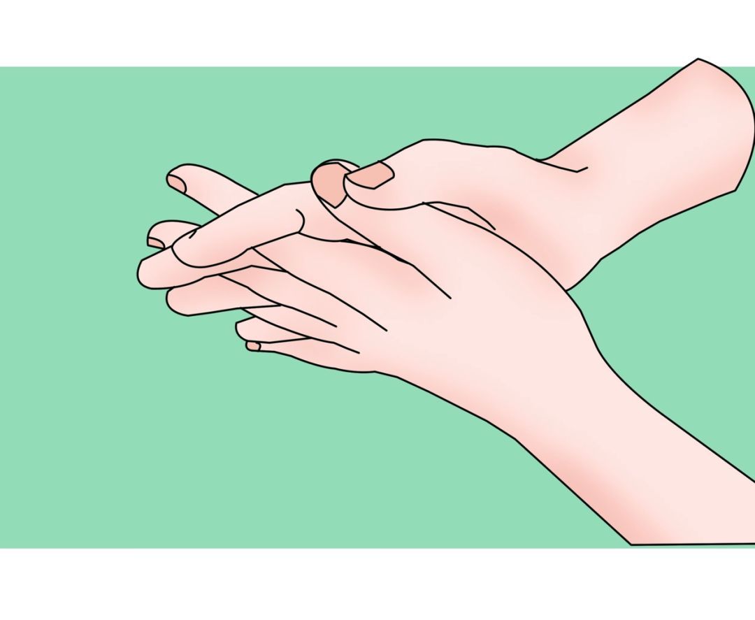 （夹）：掌心相对，双手交叉沿指缝相互揉搓。